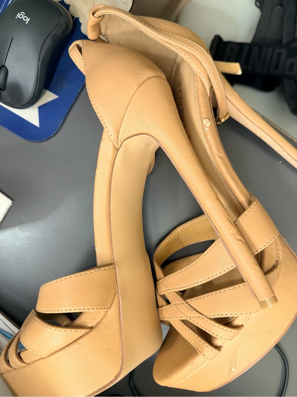 Shoe Dazzle Beige Platform Stiletto Sandals